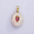 14K Gold plated Fuchsia Micro Paved CZ Strawberry Freshwater Pearl Pendant | AA1114 - DLUXCA