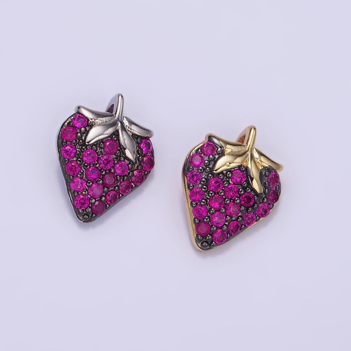 14K Gold plated Fuchsia Micro Paved CZ Strawberry Fruit Pendant in Gold & Silver | AA1206