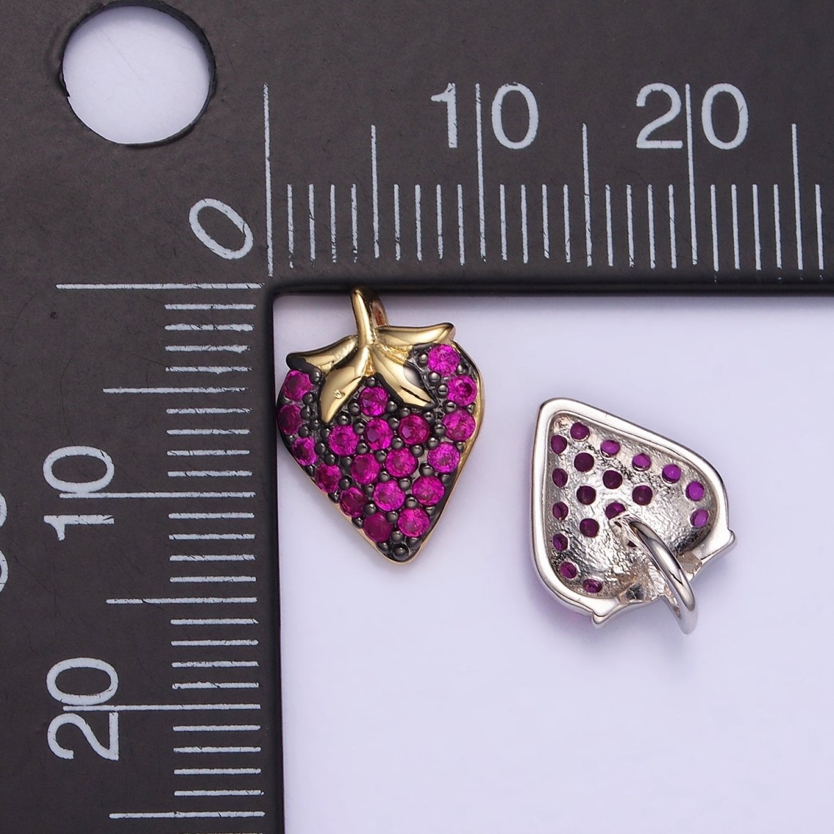 14K Gold plated Fuchsia Micro Paved CZ Strawberry Fruit Pendant in Gold & Silver | AA1206