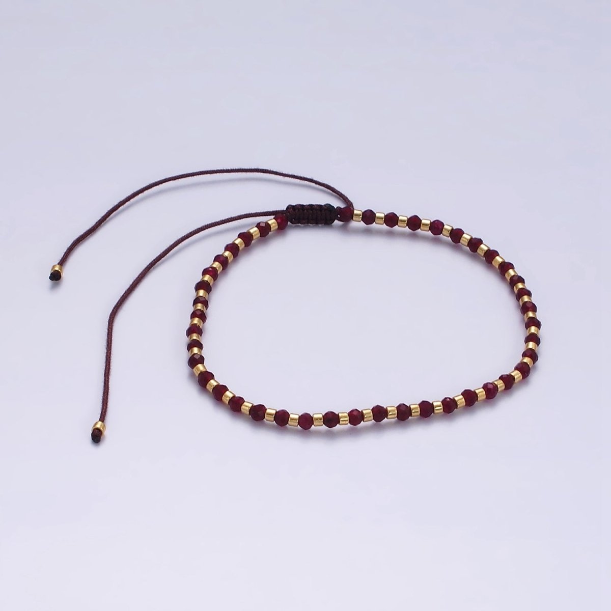 14K Gold plated Garnet Multifaceted Red Rope Adjustable Friendship Bracelet | WA-2016 - WA-2164 Clearance Pricing