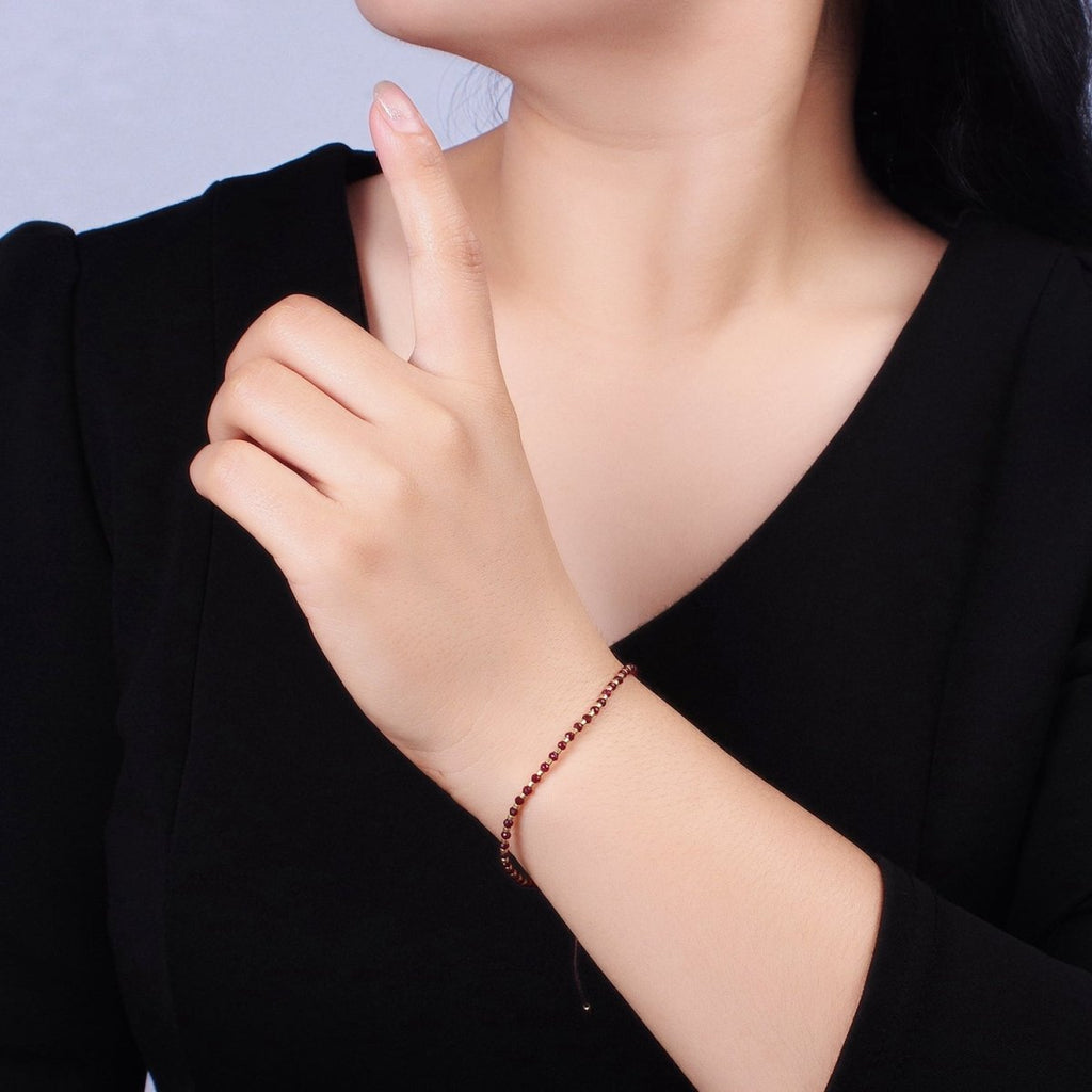 14K Gold plated Garnet Multifaceted Red Rope Adjustable Friendship Bracelet | WA-2016 - WA-2164 Clearance Pricing