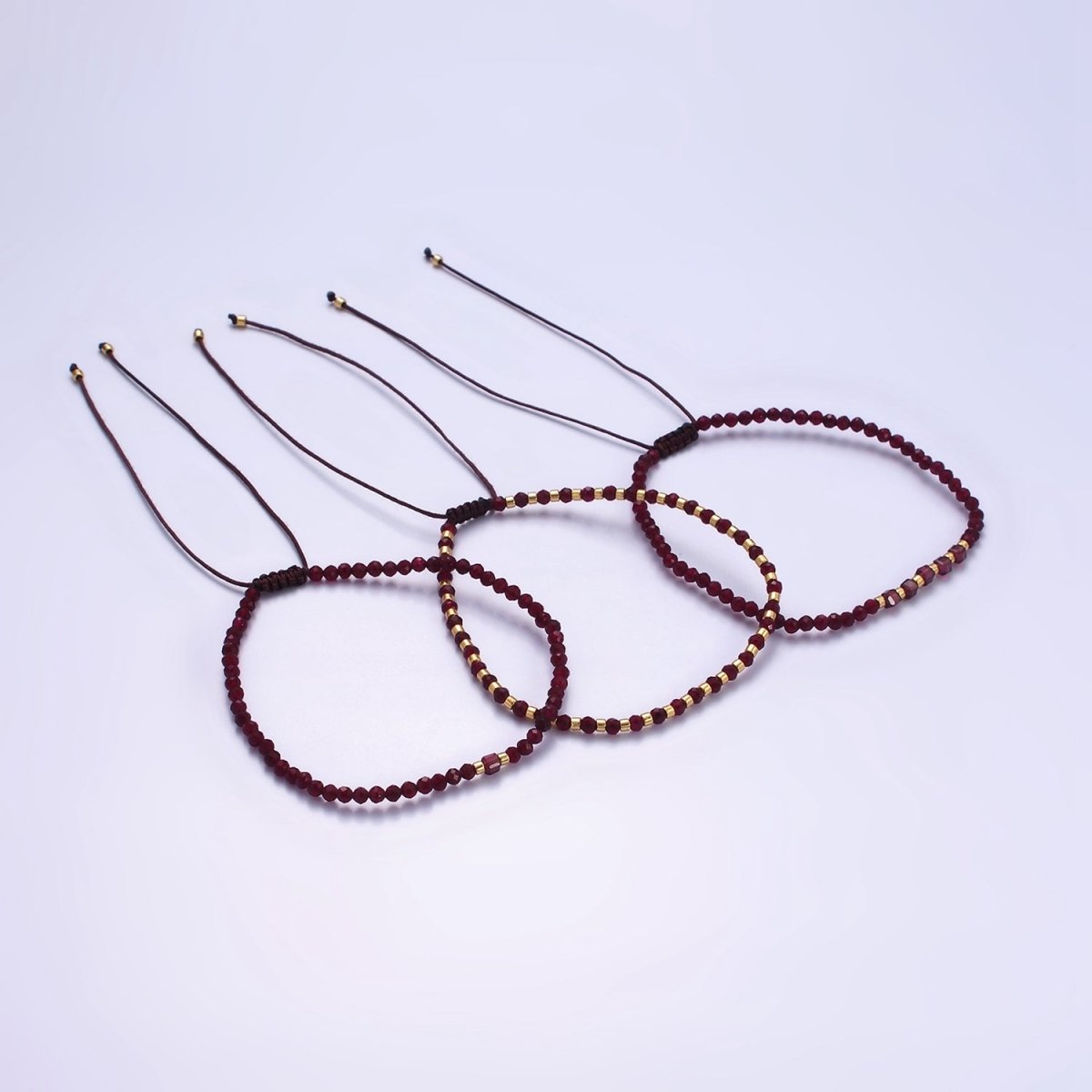 14K Gold plated Garnet Multifaceted Red Rope Adjustable Friendship Bracelet | WA-2016 - WA-2164 Clearance Pricing