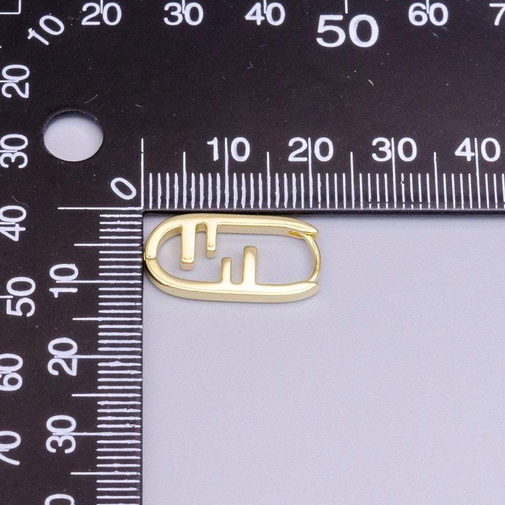 14K Gold plated Geometric Bar Lined Oblong U-Shaped Hoop Earrings | Y-847 - DLUXCA