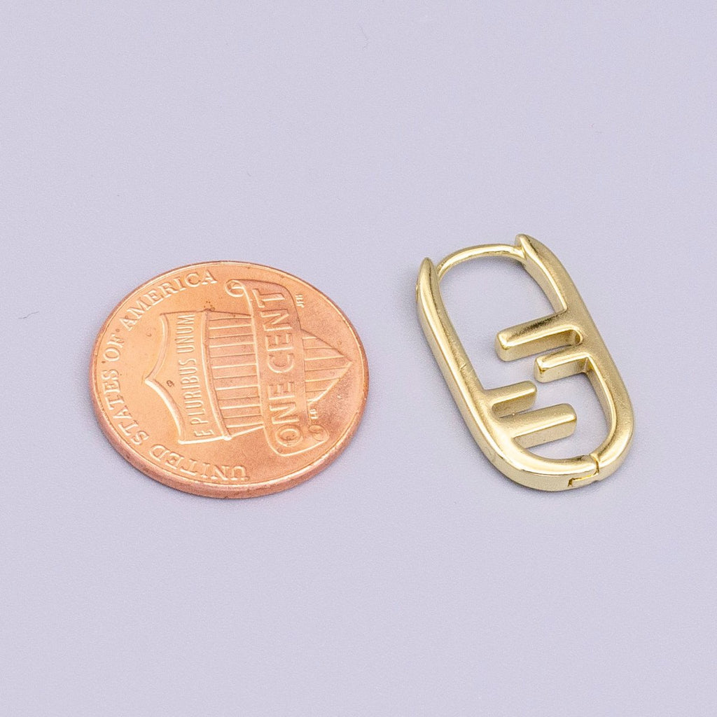 14K Gold plated Geometric Bar Lined Oblong U-Shaped Hoop Earrings | Y-847 - DLUXCA