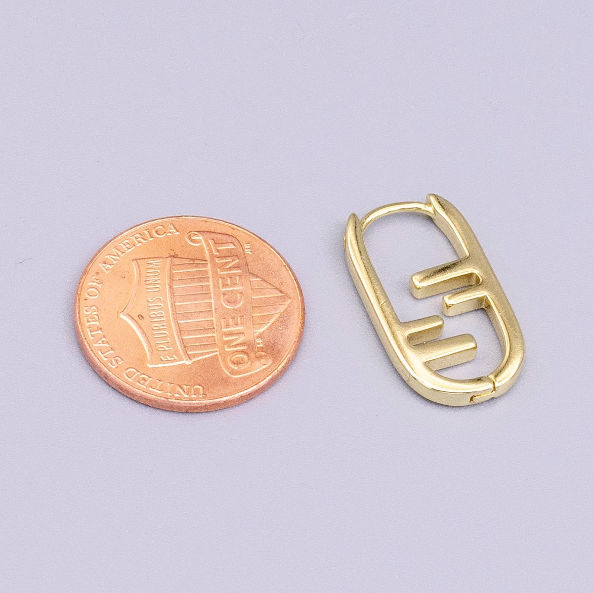 14K Gold plated Geometric Bar Lined Oblong U-Shaped Hoop Earrings | Y-847 - DLUXCA