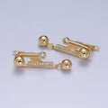 14K Gold plated Geometric Clear Micro Paved CZ Round Beaded Drop English Lock Earrings | AD1534 - DLUXCA