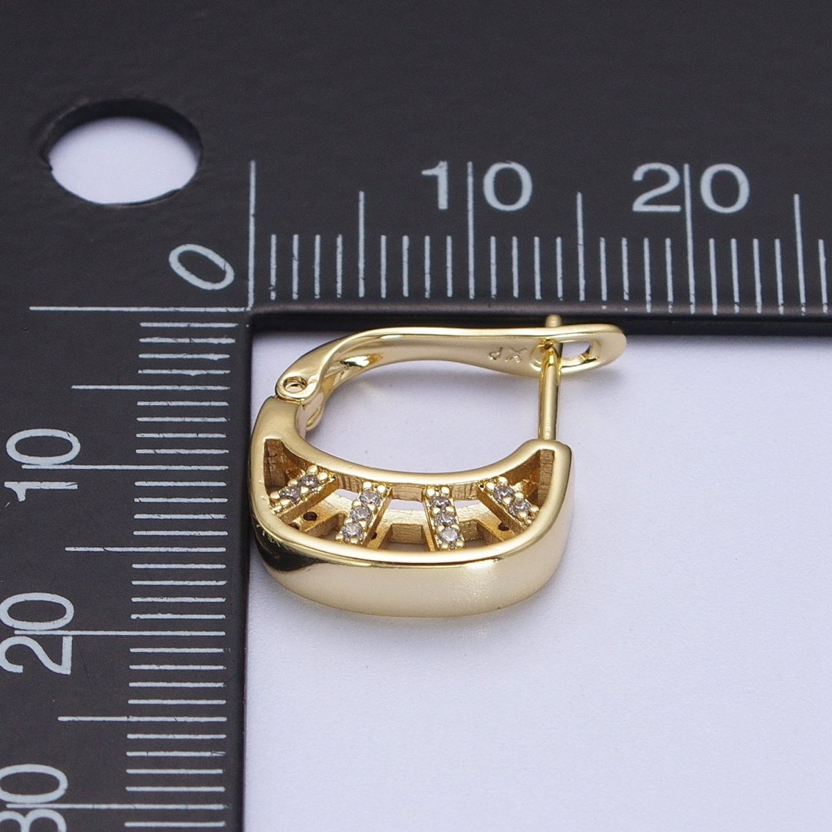 14K Gold plated Geometric Micro Paved CZ Bar Latch Earrings | V-024 - DLUXCA