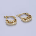 14K Gold plated Geometric Micro Paved CZ Bar Latch Earrings | V-024 - DLUXCA