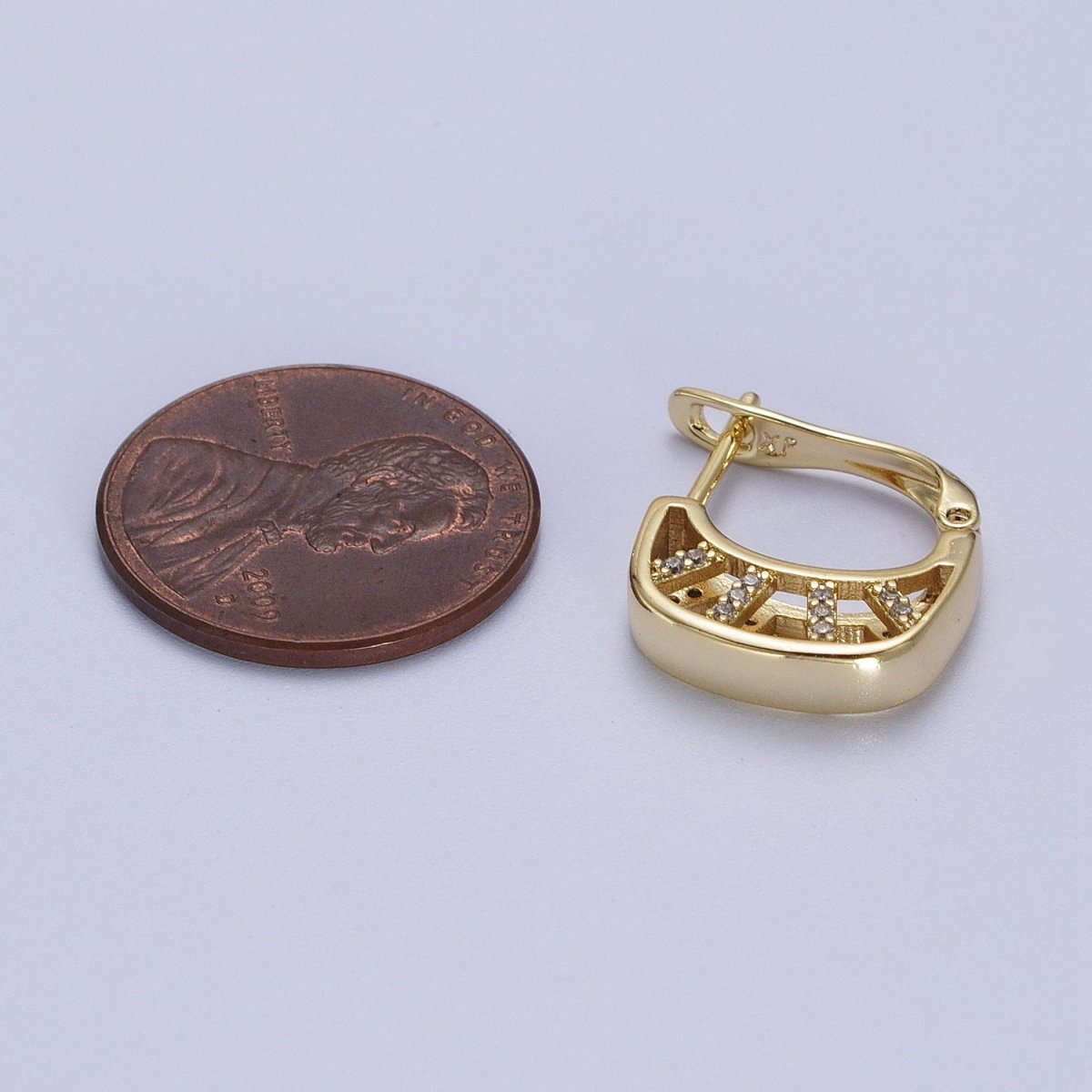 14K Gold plated Geometric Micro Paved CZ Bar Latch Earrings | V-024 - DLUXCA