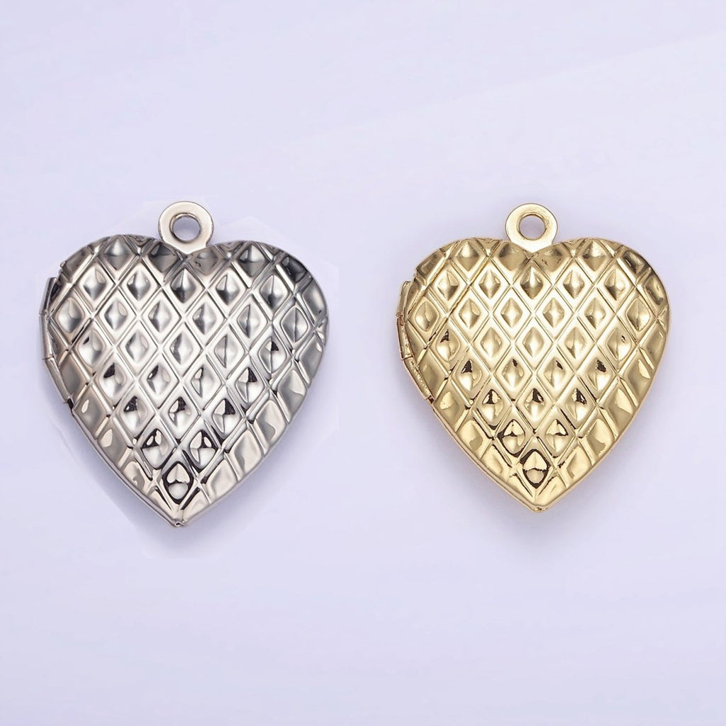 14K Gold plated Geometric Rhombus Indent Heart Locket Charm in Gold & Silver | D410