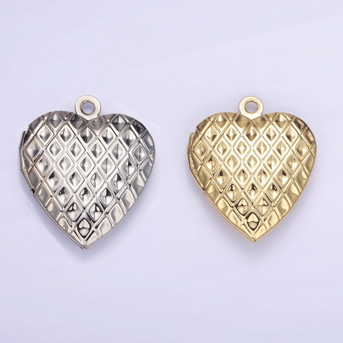14K Gold plated Geometric Rhombus Indent Heart Locket Charm in Gold & Silver | D410