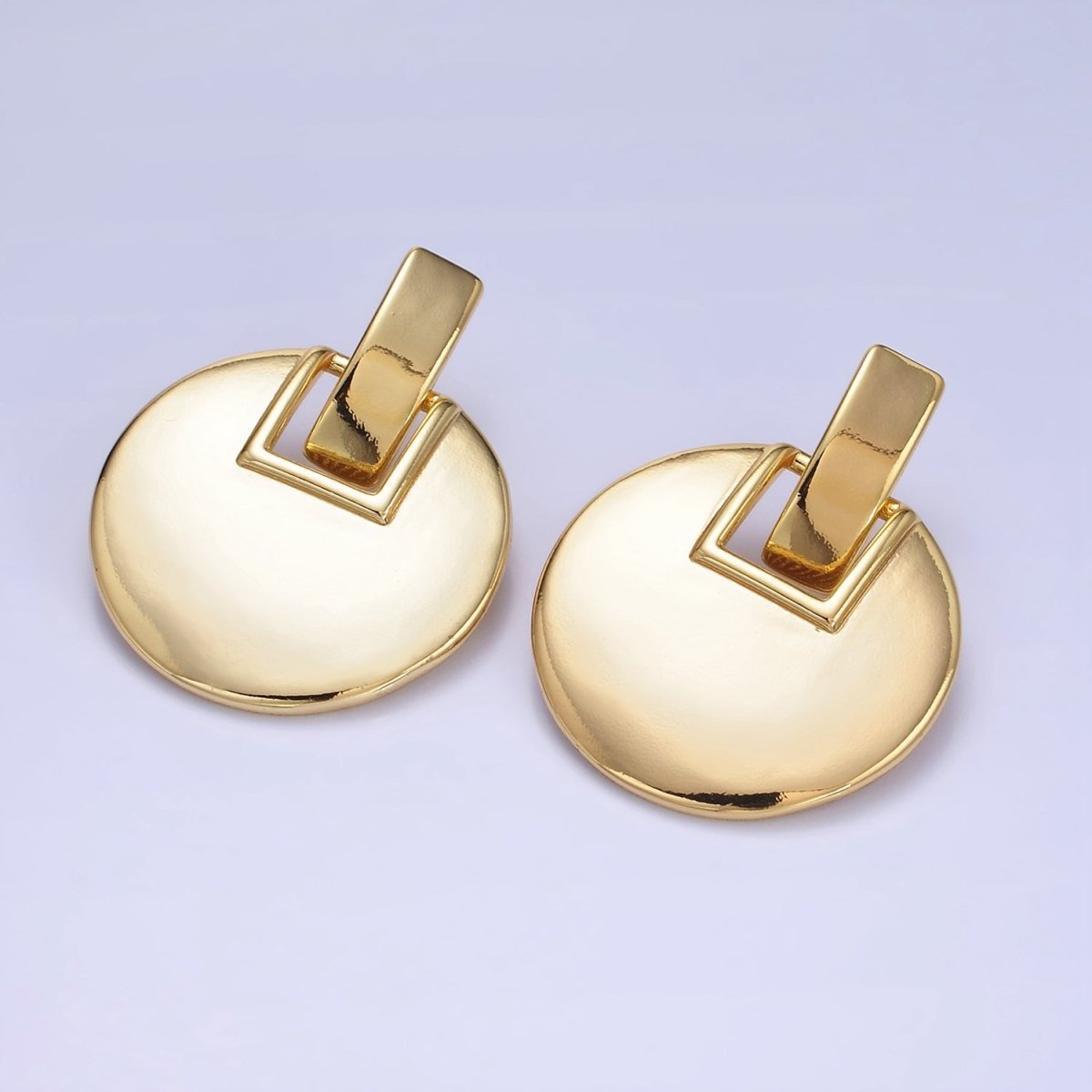 14K Gold plated Geometric Round Bar Drop Stud Earrings | P462 - DLUXCA