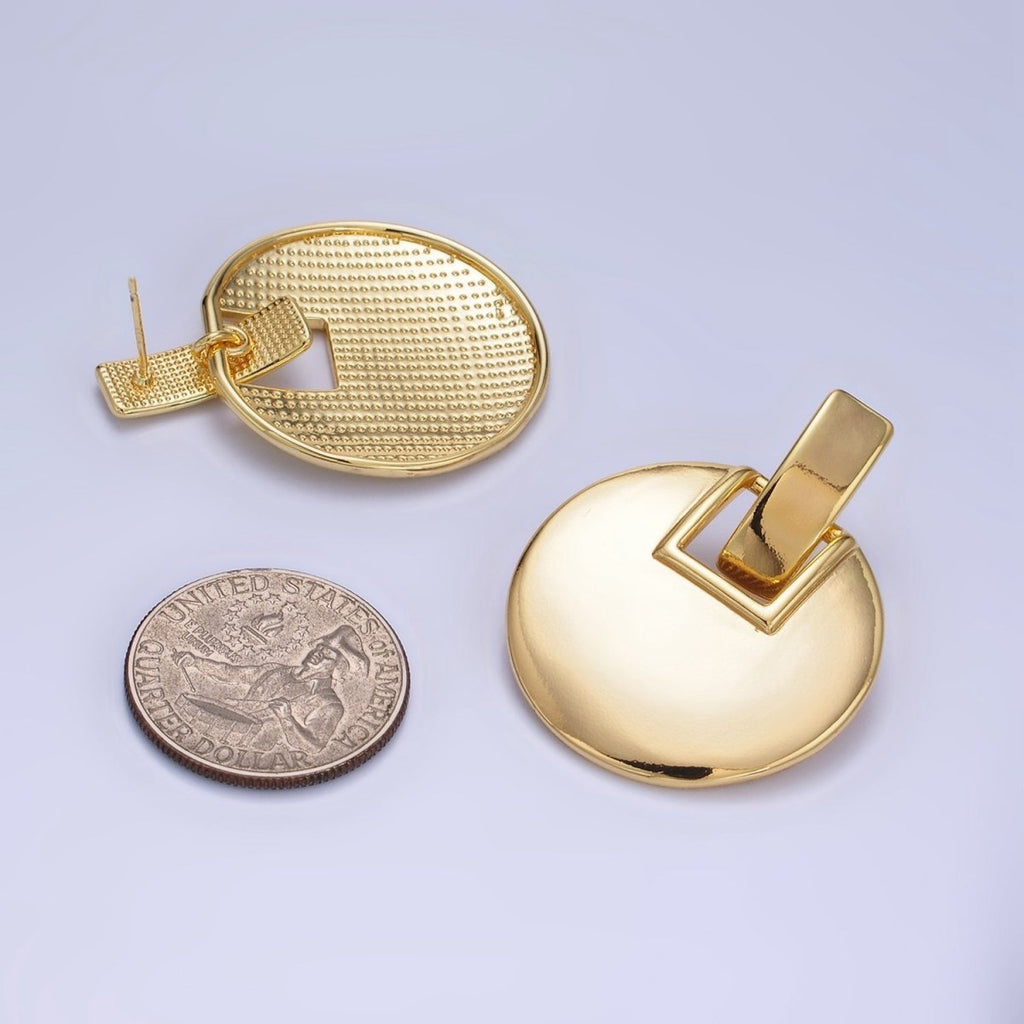 14K Gold plated Geometric Round Bar Drop Stud Earrings | P462 - DLUXCA