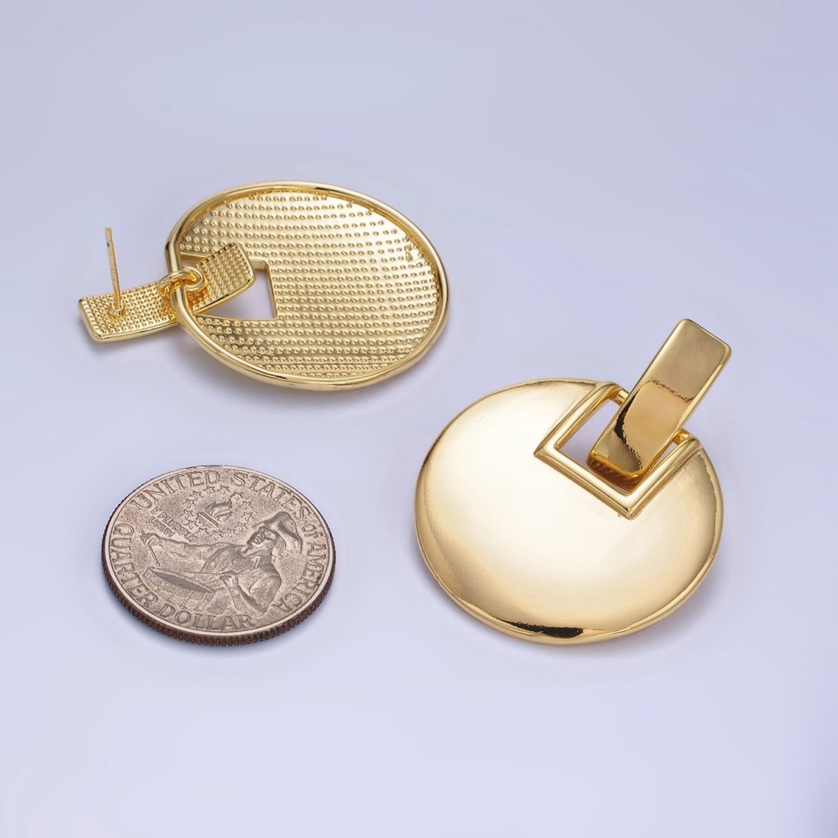 14K Gold plated Geometric Round Bar Drop Stud Earrings | P462 - DLUXCA
