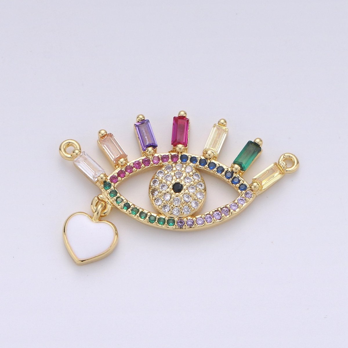 14k Gold plated Greek Eye Charm Double Bail Pendant Connector with Rainbow Cubic Evil Eye Charm for Necklace Bracelet Component D-094 - DLUXCA