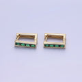 14K Gold plated Green Baguette CZ Lined Rectangular Hoop Earrings | AB1340 - AB1342 - DLUXCA