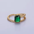 14K Gold plated Green Baguette Double Band Micro Paved Adjustable Ring in Gold & Silver | O-1561 O-1562