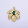14K Gold plated Green CZ Line-Textured Palm Leaf Nature Pendant | AH149 - DLUXCA