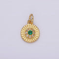 14K Gold plated Green CZ Micro Paved Line-Textured Mini Round Charm | N994 - DLUXCA