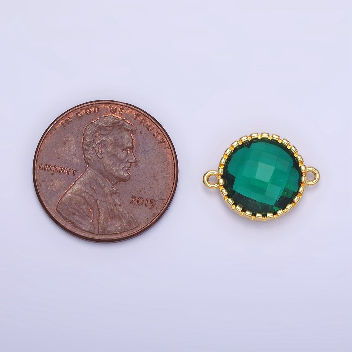 14K Gold plated Green CZ Multifaceted Round Connector | G352 - DLUXCA