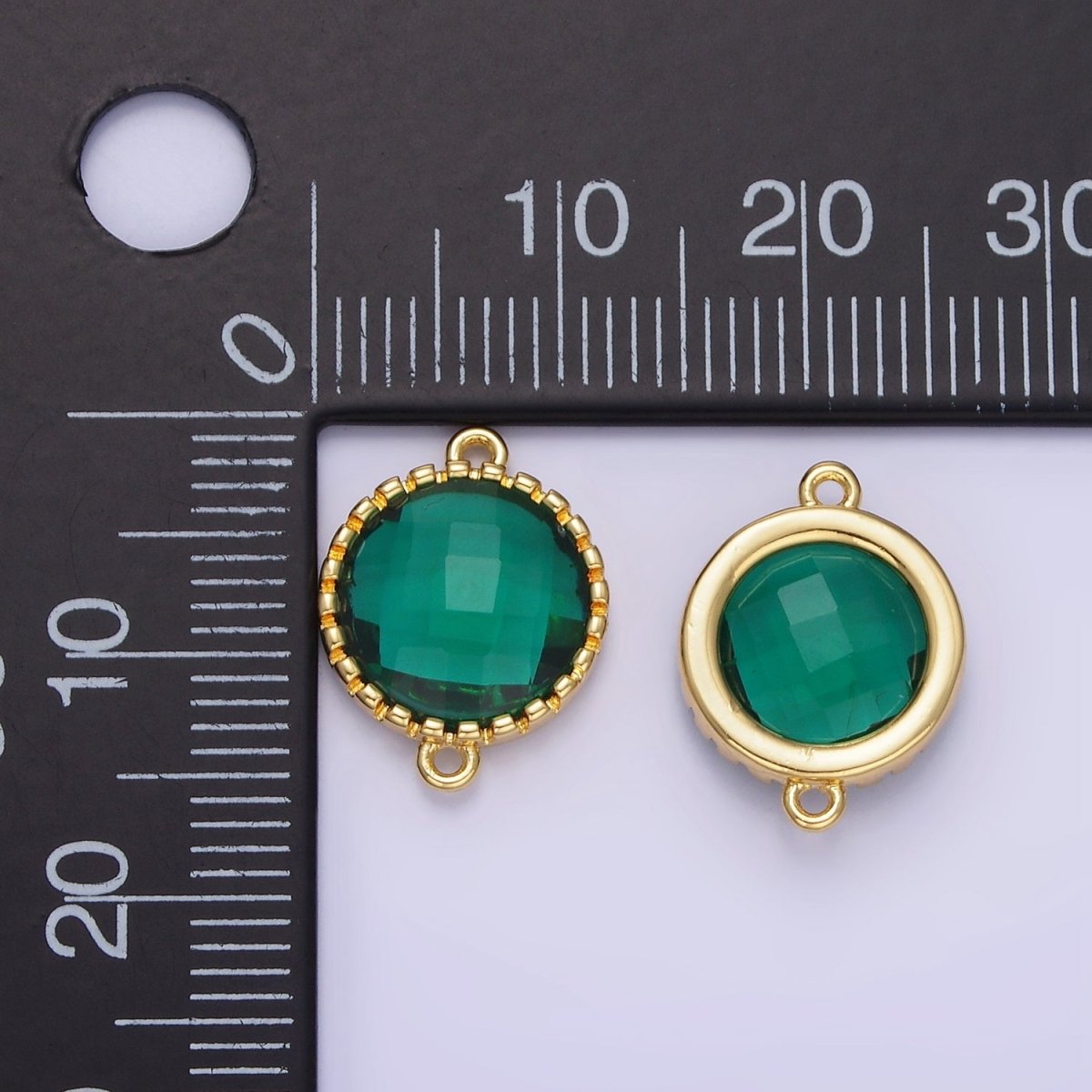 14K Gold plated Green CZ Multifaceted Round Connector | G352 - DLUXCA