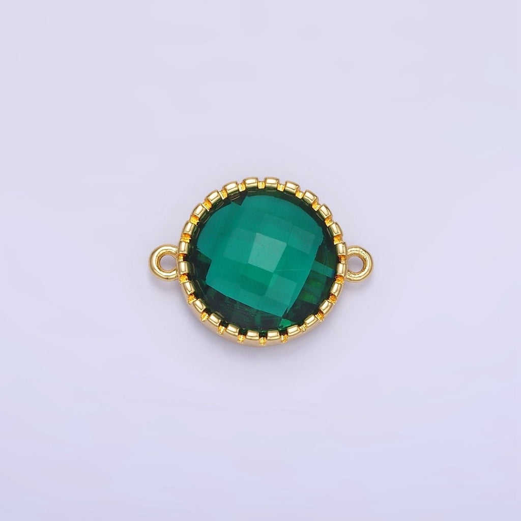 14K Gold plated Green CZ Multifaceted Round Connector | G352 - DLUXCA