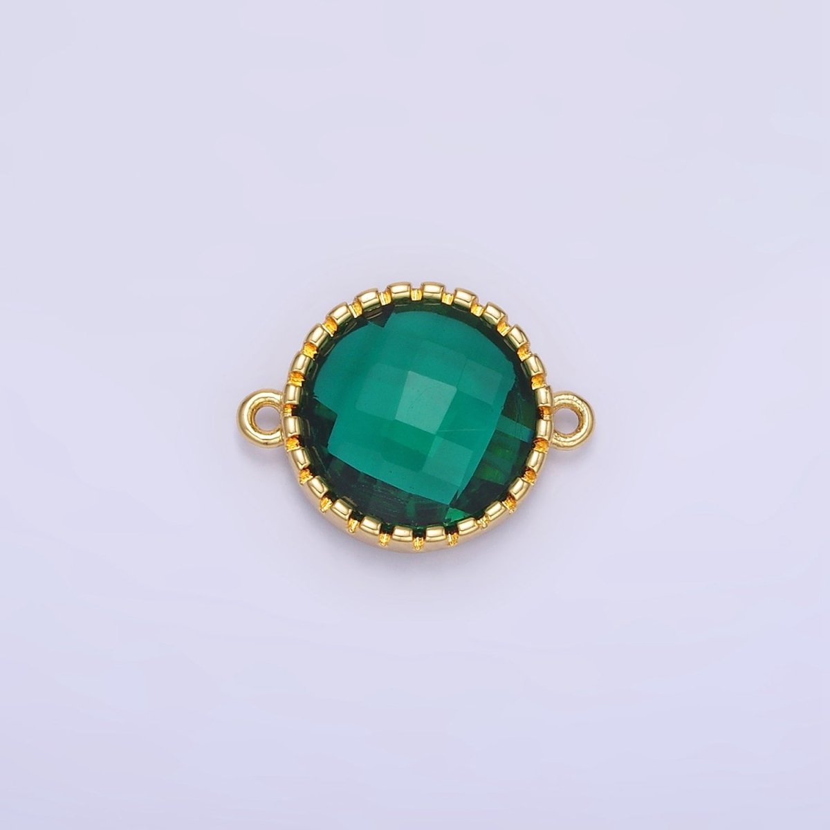 14K Gold plated Green CZ Multifaceted Round Connector | G352 - DLUXCA