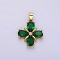 14K Gold plated Green CZ Quatrefoil Flower Pendant | AA059 - DLUXCA