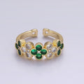 14K Gold plated Green CZ Quatrefoil Lined Ring | O1213 - DLUXCA