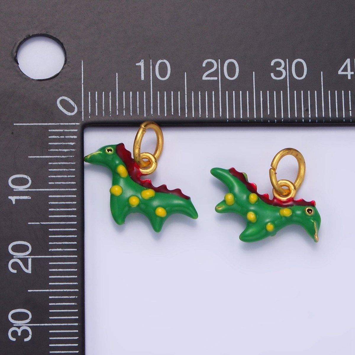 14K Gold plated Green Dinosaur Multicolor Enamel Mini Charm | AG699 - DLUXCA