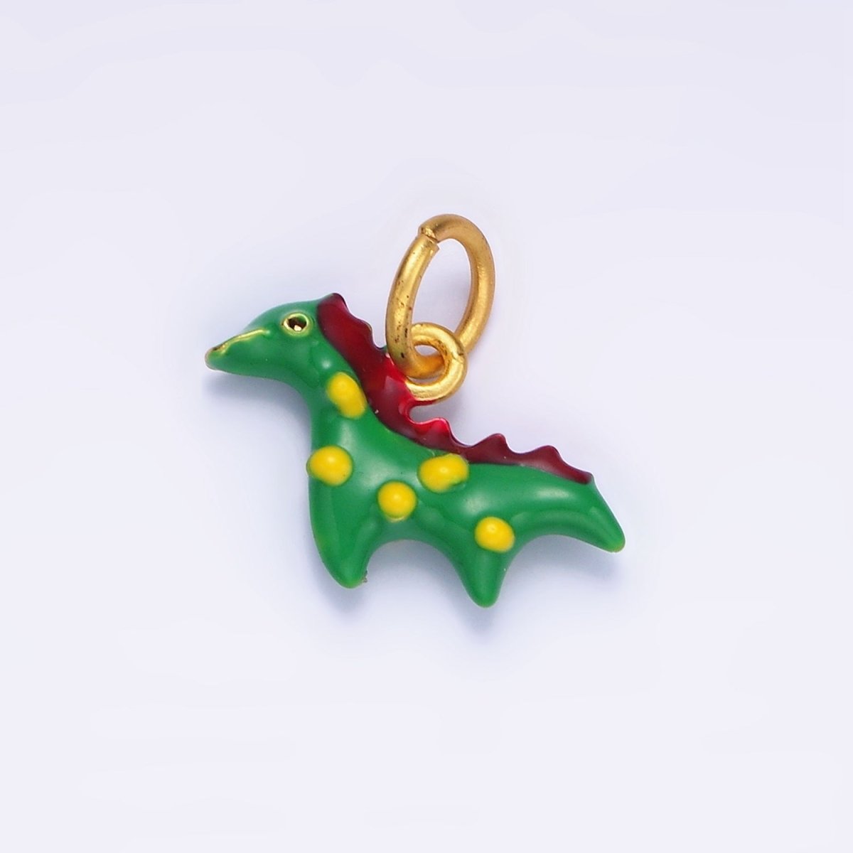 14K Gold plated Green Dinosaur Multicolor Enamel Mini Charm | AG699 - DLUXCA