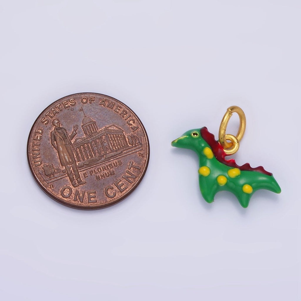14K Gold plated Green Dinosaur Multicolor Enamel Mini Charm | AG699 - DLUXCA