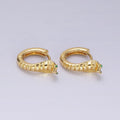 14K Gold plated Green-Eyed CZ Lined Snake Animal Huggie Earrings in Gold & Silver | V082 V083 - DLUXCA