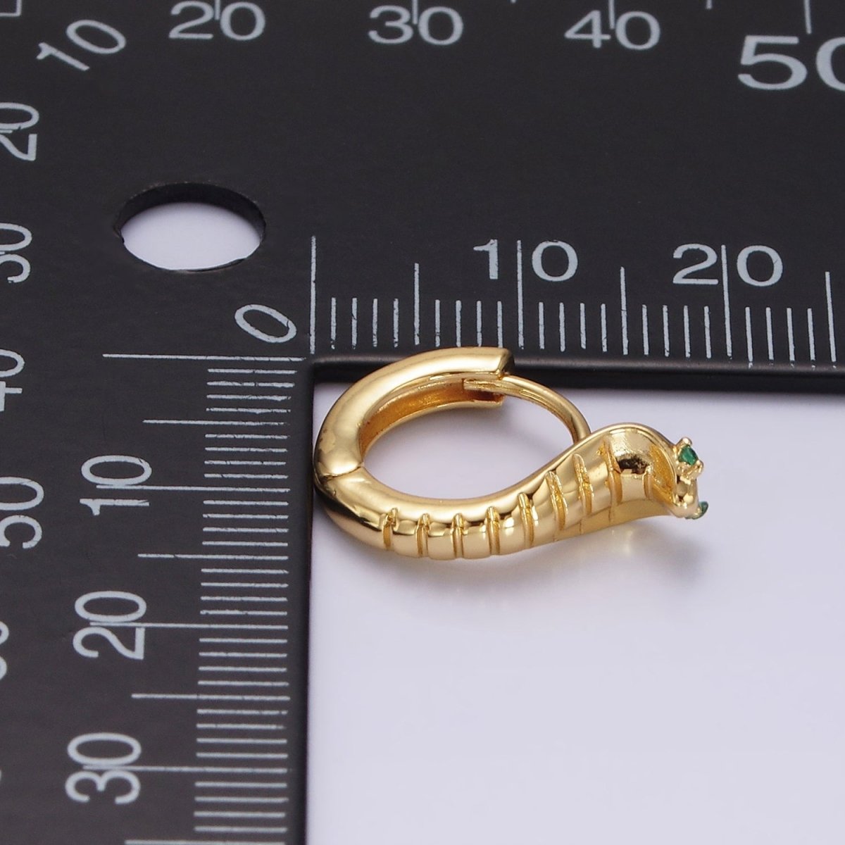 14K Gold plated Green-Eyed CZ Lined Snake Animal Huggie Earrings in Gold & Silver | V082 V083 - DLUXCA