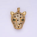 14K Gold plated Green-Eyed CZ Micro Paved Panther Animal Pendant | N1819 - DLUXCA