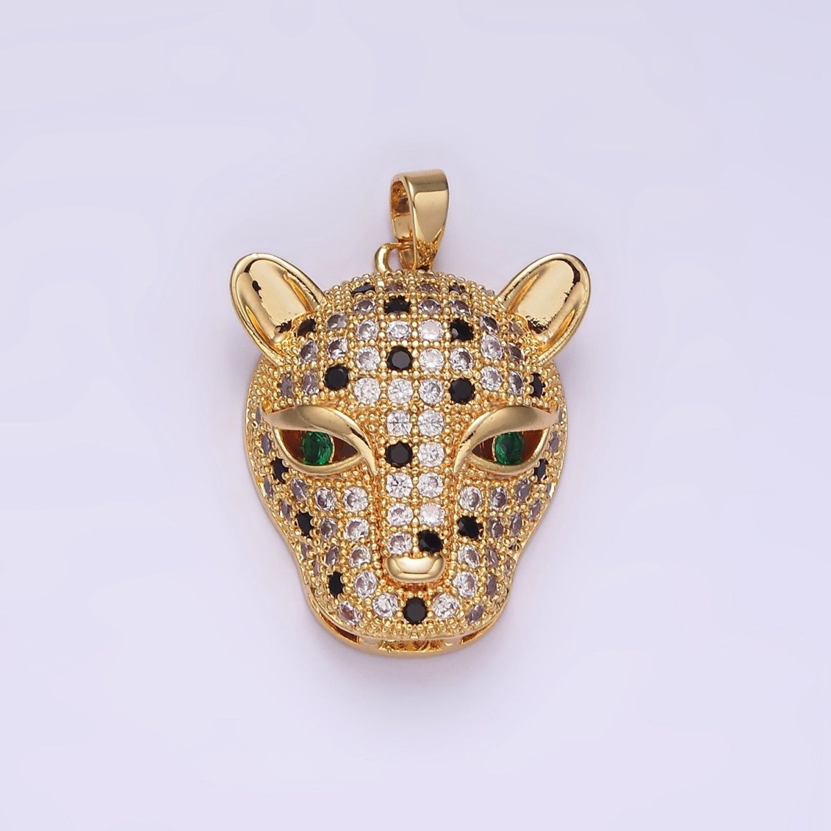 14K Gold plated Green-Eyed CZ Micro Paved Panther Animal Pendant | N1819 - DLUXCA