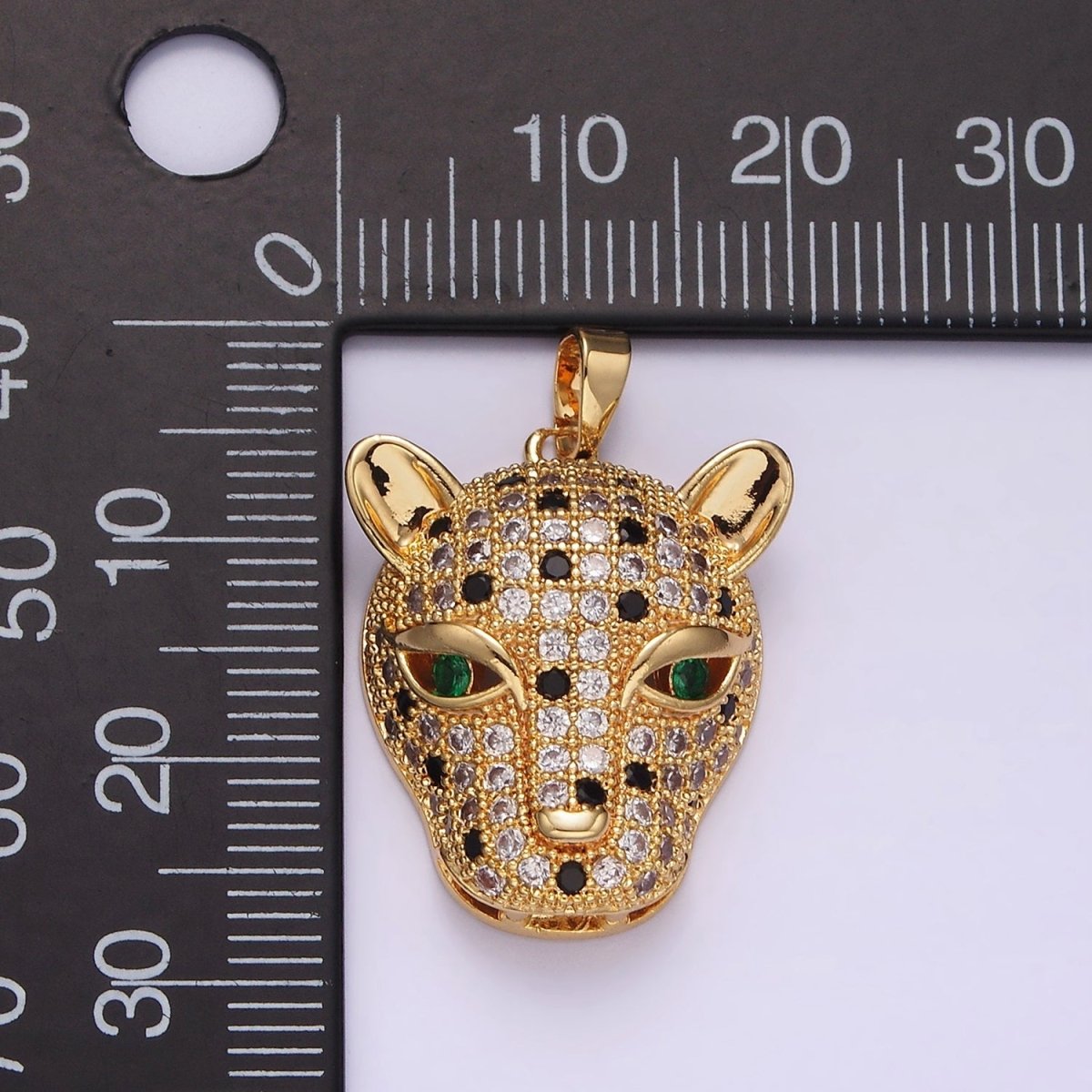 14K Gold plated Green-Eyed CZ Micro Paved Panther Animal Pendant | N1819 - DLUXCA