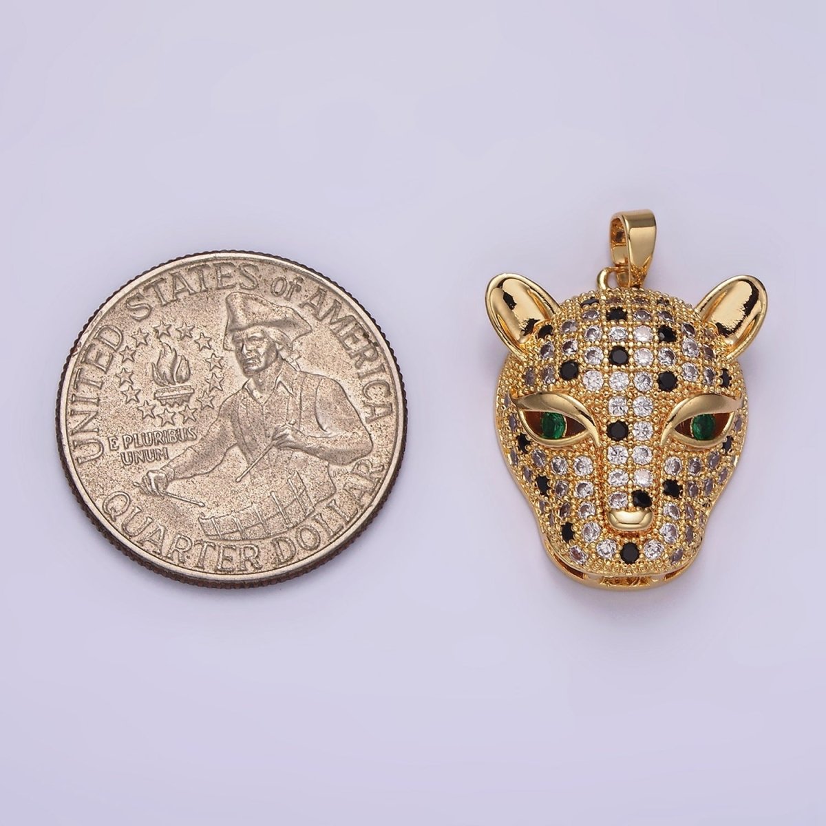 14K Gold plated Green-Eyed CZ Micro Paved Panther Animal Pendant | N1819 - DLUXCA