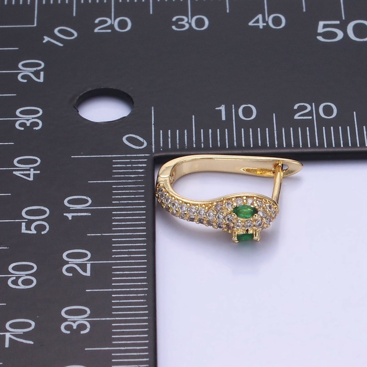14K Gold plated Green-Eyed Micro Paved CZ Cartilage English Lock Earrings in Gold & Silver | AB1319 - DLUXCA