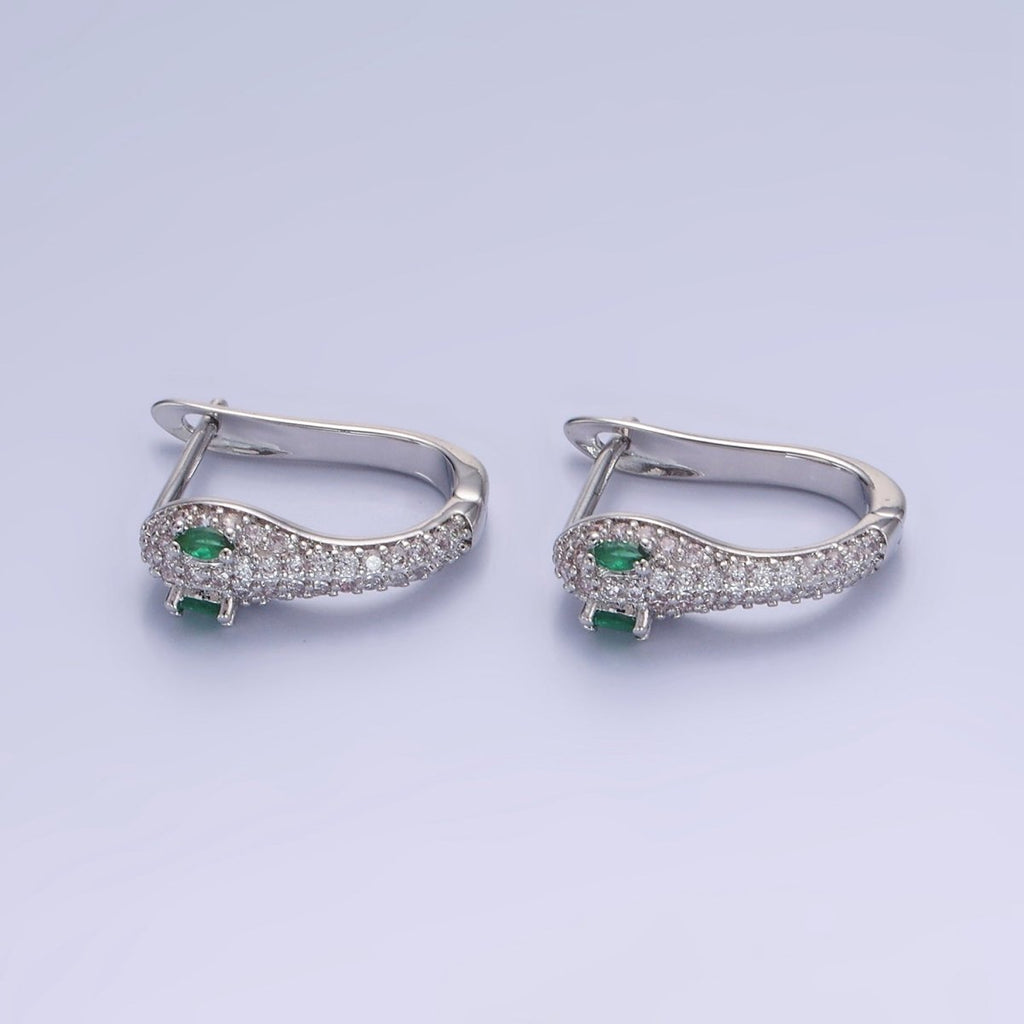 14K Gold plated Green-Eyed Micro Paved CZ Cartilage English Lock Earrings in Gold & Silver | AB1319 - DLUXCA