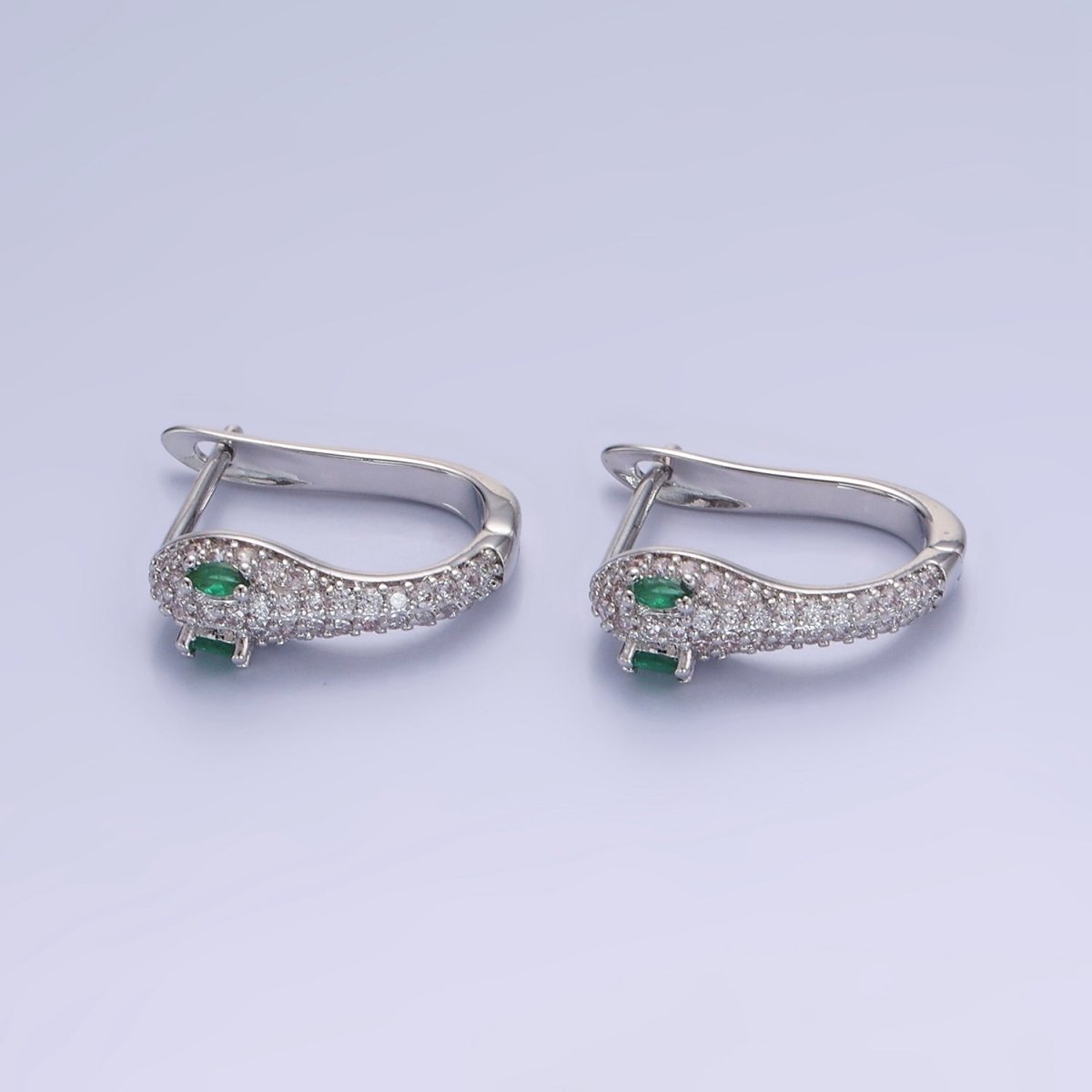 14K Gold plated Green-Eyed Micro Paved CZ Cartilage English Lock Earrings in Gold & Silver | AB1319 - DLUXCA