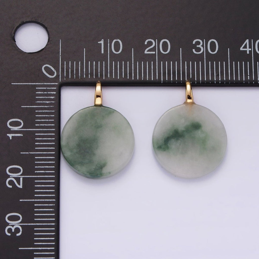 14K Gold plated Green Jade Natural Round Minimalist Drop Pendant | AG460 - DLUXCA