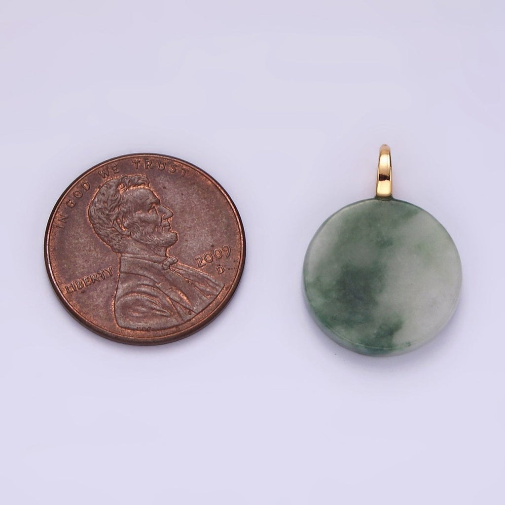 14K Gold plated Green Jade Natural Round Minimalist Drop Pendant | AG460 - DLUXCA