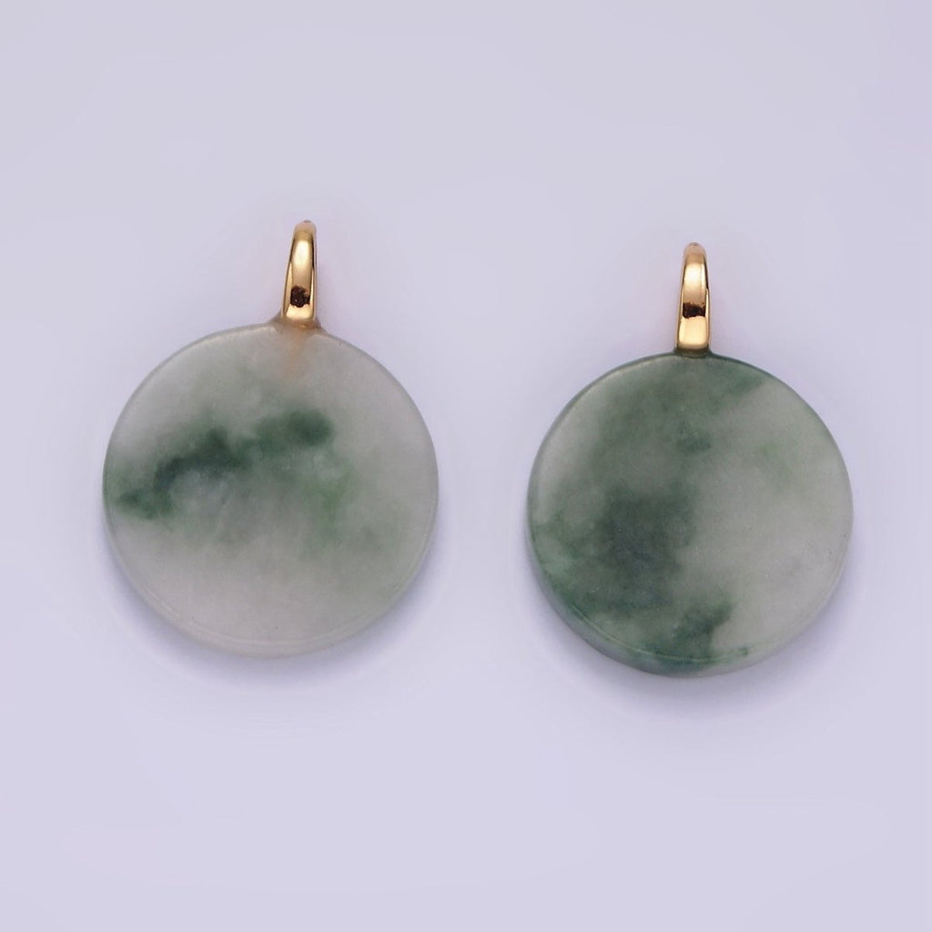 14K Gold plated Green Jade Natural Round Minimalist Drop Pendant | AG460 - DLUXCA