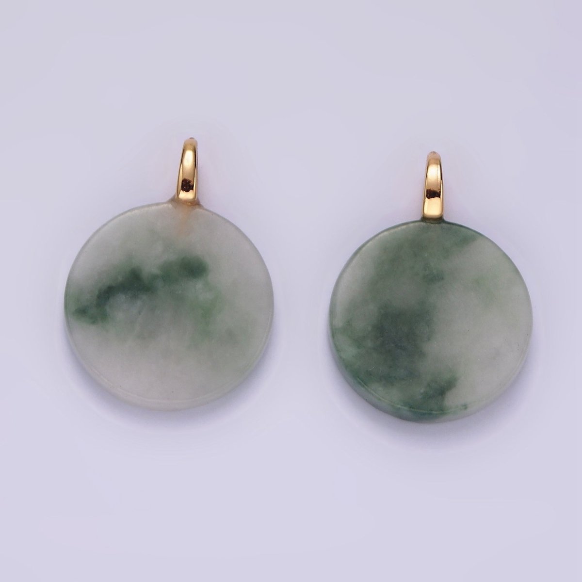 14K Gold plated Green Jade Natural Round Minimalist Drop Pendant | AG460 - DLUXCA