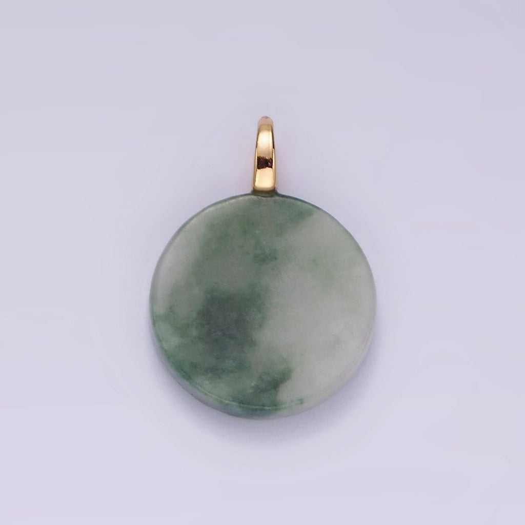 14K Gold plated Green Jade Natural Round Minimalist Drop Pendant | AG460 - DLUXCA