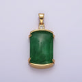 14K Gold plated Green Jade Rectangular Curved CZ Pendant | N1853 - DLUXCA