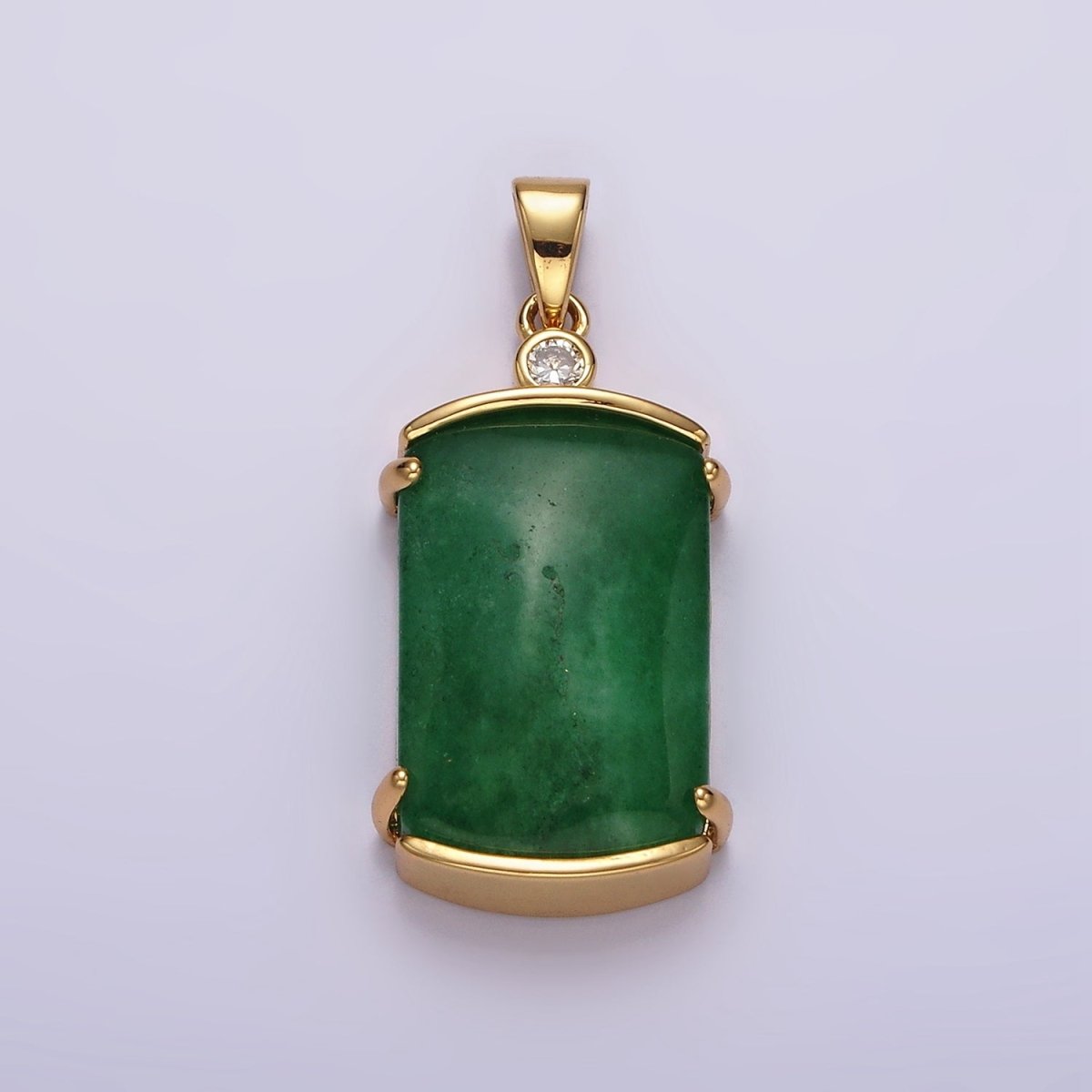14K Gold plated Green Jade Rectangular Curved CZ Pendant | N1853 - DLUXCA
