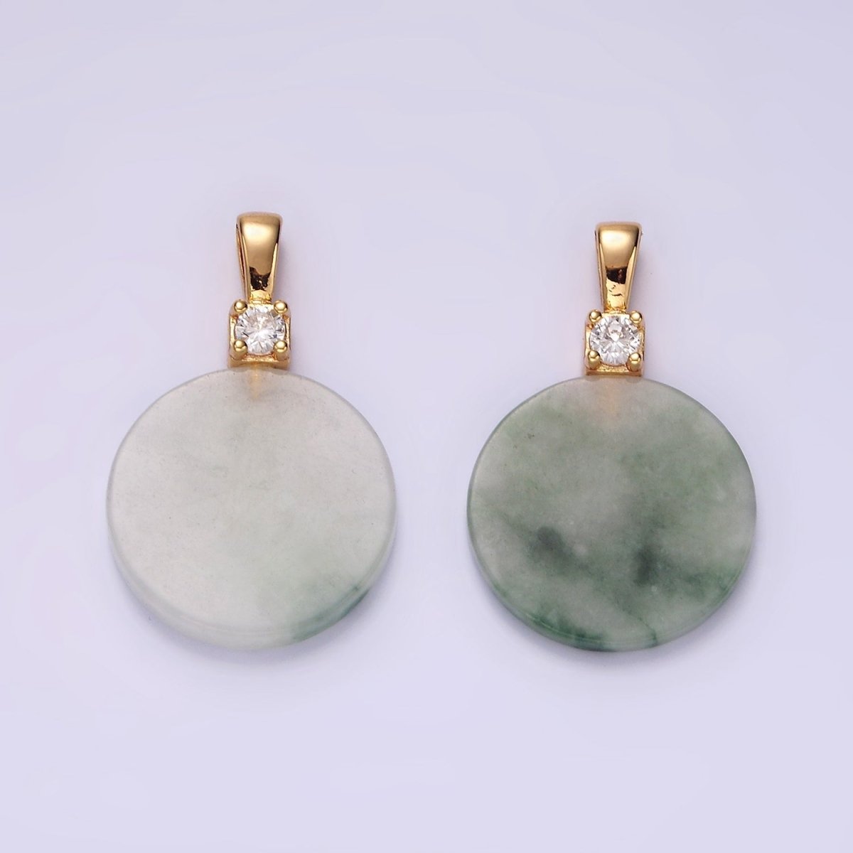 14K Gold plated Green Jade Round CZ Bail Pendant | N2018 - DLUXCA