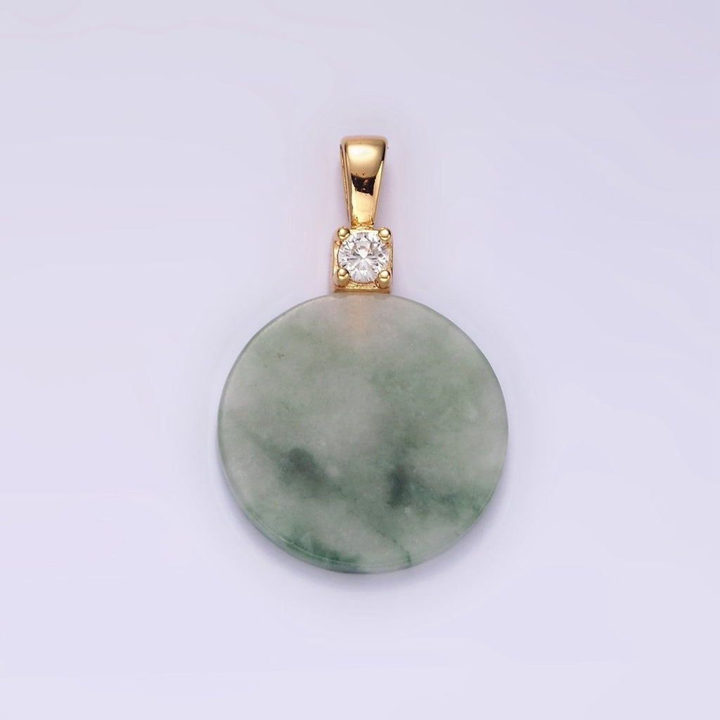 14K Gold plated Green Jade Round CZ Bail Pendant | N2018 - DLUXCA